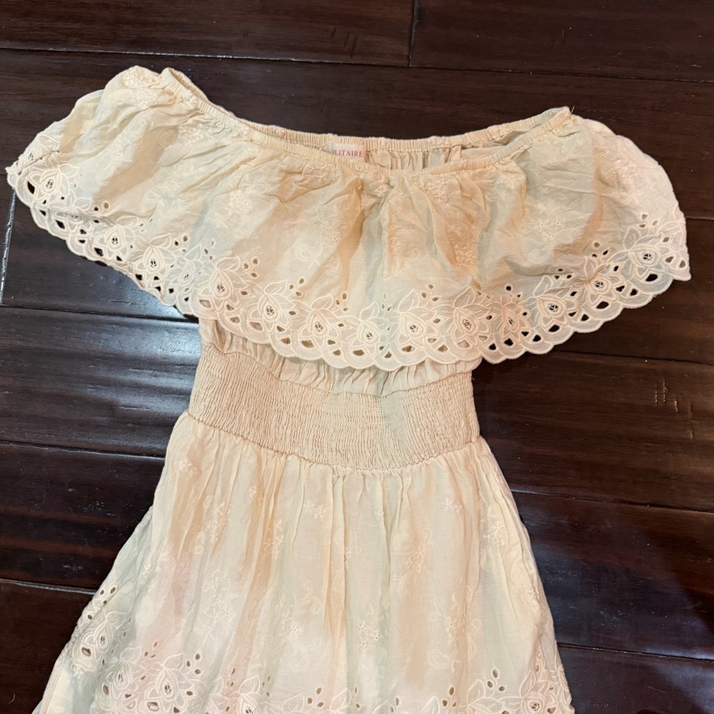 Solitaire Ivory Smocked Waist Tiered Eyelet Maxi Dress M - Picture 3 of 4